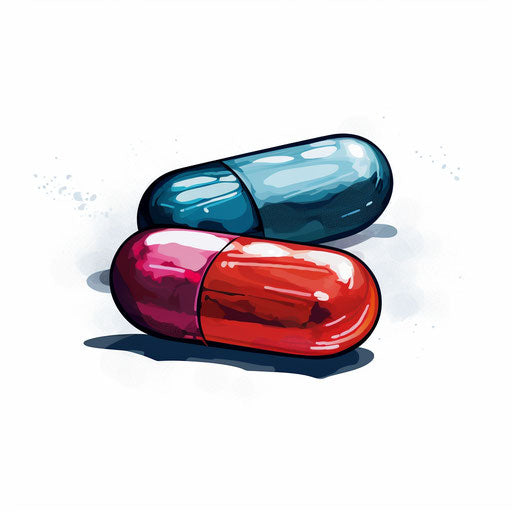 Illustration of pills in the style of Chiaroscuro Art, on white background