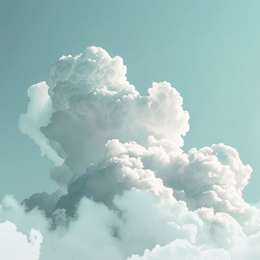 Clouds clipart in photo realistic style with a flat random background, vintage filter and delicate lines