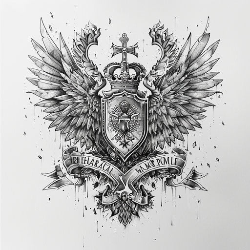 Intricate military crest tattoo design on white paper