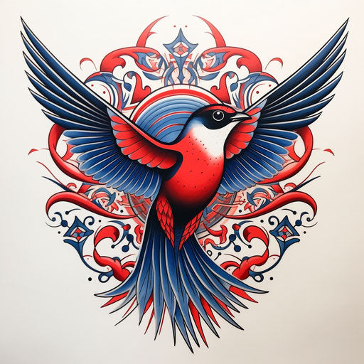 Blue and red swallow bird drawing for sale