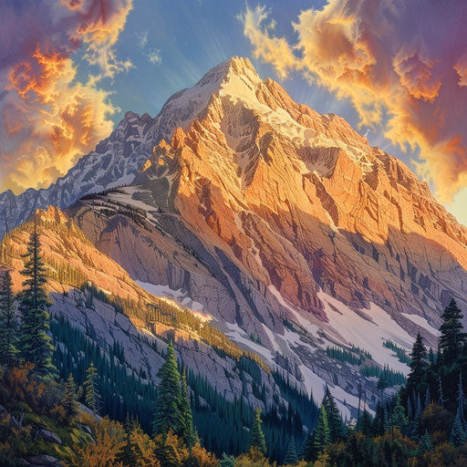 Cascade Mountain bathed in golden hour light