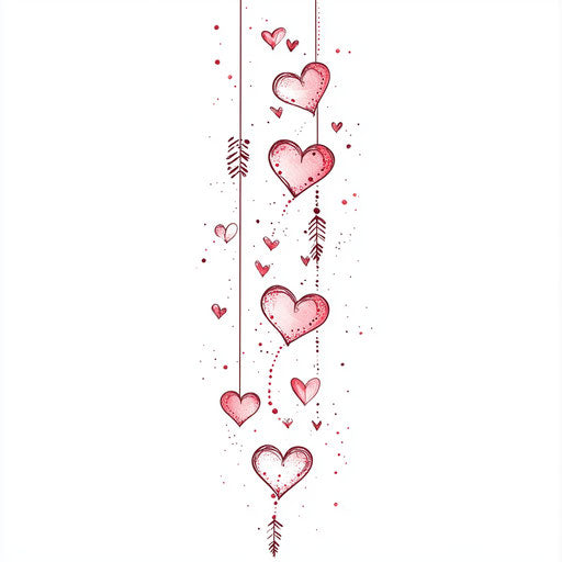 Clipart style tattoo sketch of toe tattoos with hearts and arrows