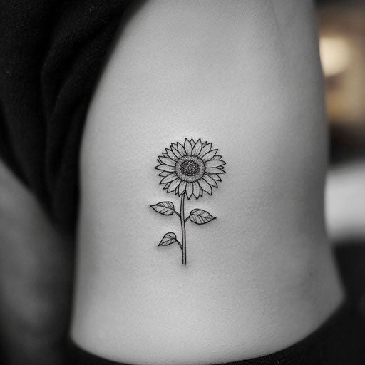 Minimalist sunflower tattoo with clean lines