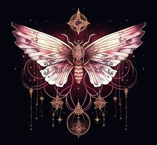 Ancient moth with crescent on wing tattoo concept