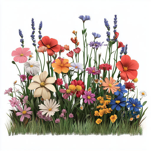 3D flower garden on white background in realistic style
