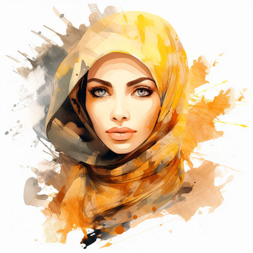 Hijab clipart in the style of Oil painting on white background