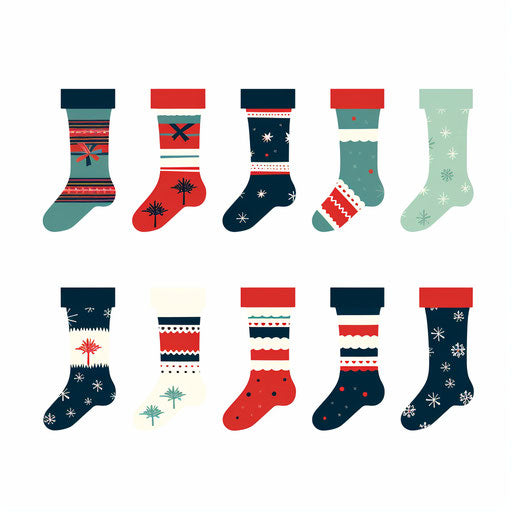 Minimalist Christmas socks on white background