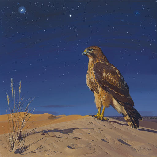 Swainson's hawk pausing on sandy dune in expansive desert