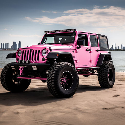 Old pink metallic jeep