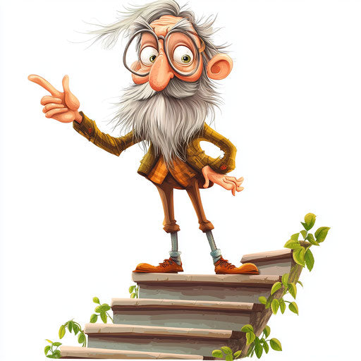 Humorous caricature of a stairs with human characteristics