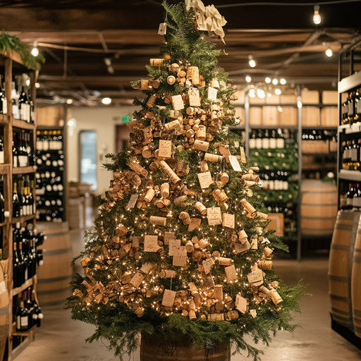 Christmas tree adorned with grapevine garlands and golden lights