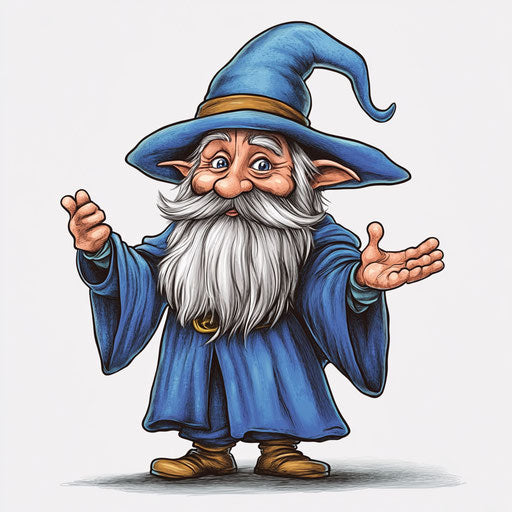 Humorous caricature of a wizard with human characteristics