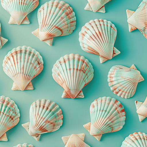 Realistic shells clipart on flat turquoise backdrop