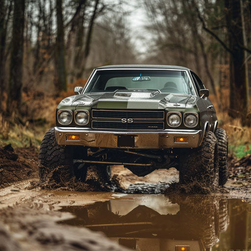Classic 1977 Chevelle with fat tires and lifted suspension
