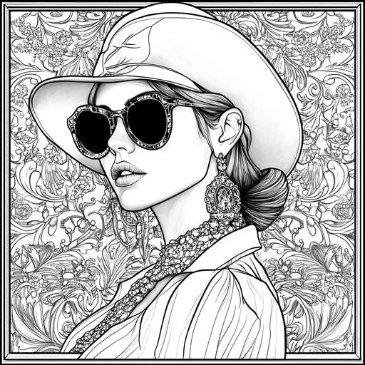Elegant fashion model in the style of Megan Hess Coloring book page