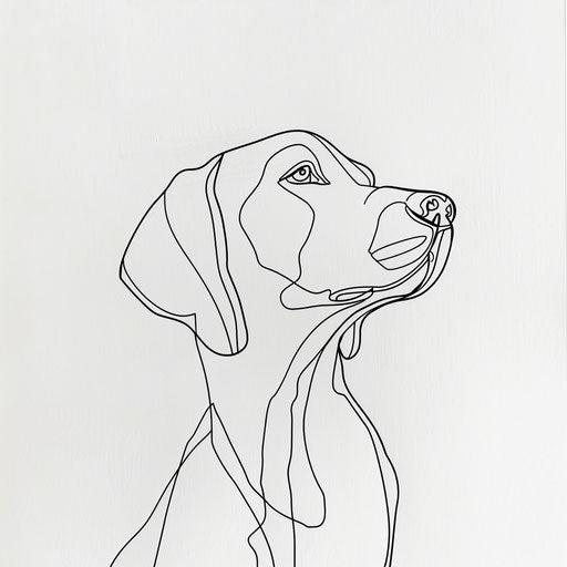 Flat tattoo sketch of a minimalist dog outline made with a single continuous line