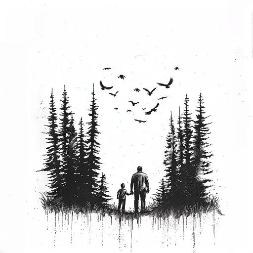Father and son in the forest