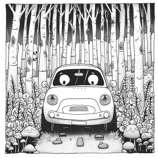 Whimsical car in magical forest
