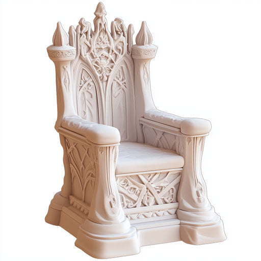 3D throne on white background, photo realistic, isolated clipart