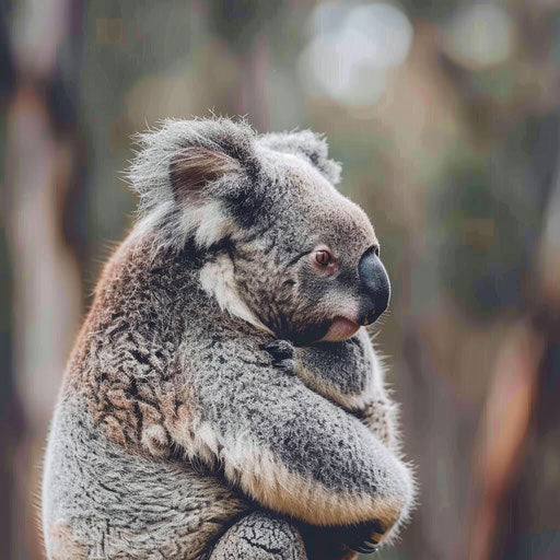 Baby koala clinging to its mother's back, tender family moment captured