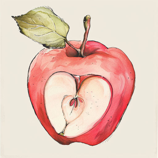 Elegant sketch of a tattoo of a sliced apple revealing a heart