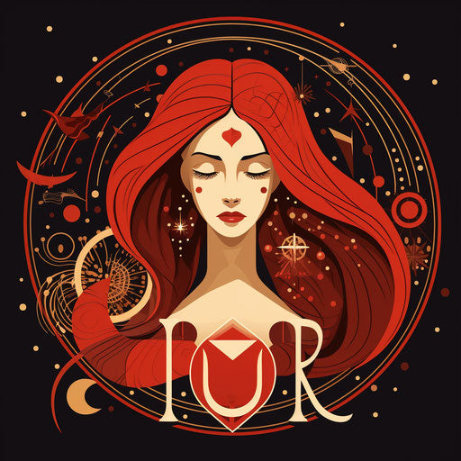 The zodiac sign Virgo and a woman with long hair, hand lettering style