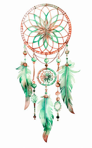 Watercolor dream catcher ornament with feathers