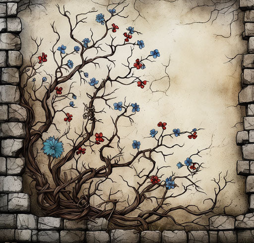 Floral wall art with twisted branches and gemstones