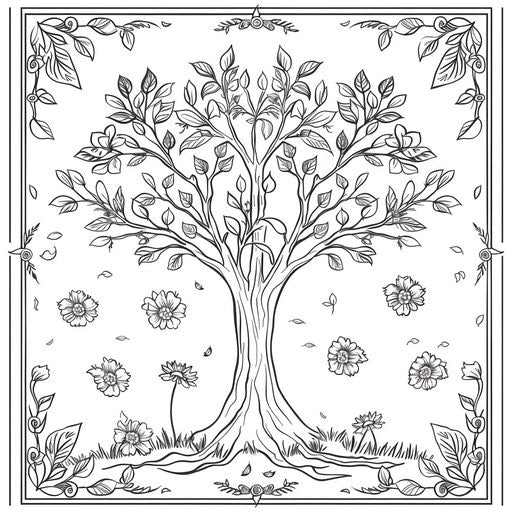 Blooming tree coloring page