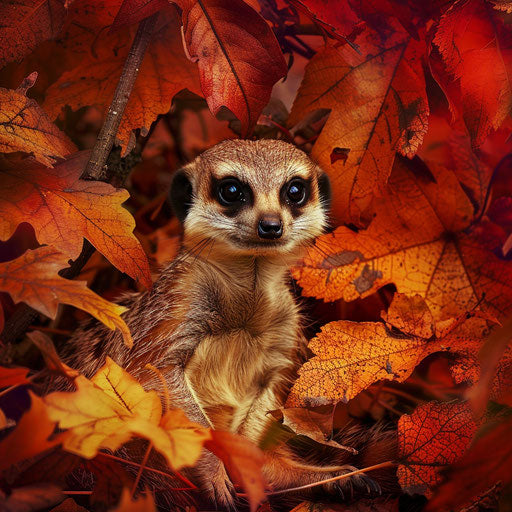 Meerkat in autumn leaves