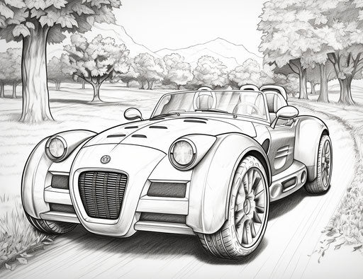 Cars coloring pages for kids, varied artistic styles