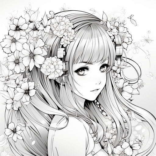 Anime girl coloring page for children