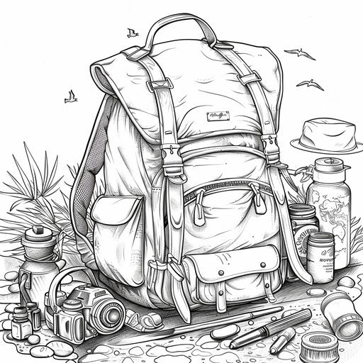 Traveler's backpack with souvenirs and travel gear