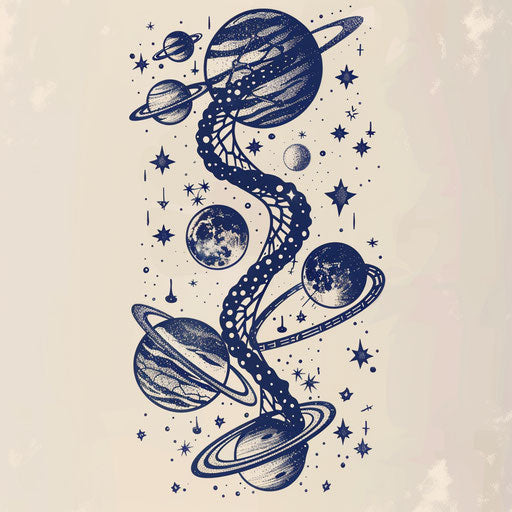 Space-themed DNA tattoo sketch