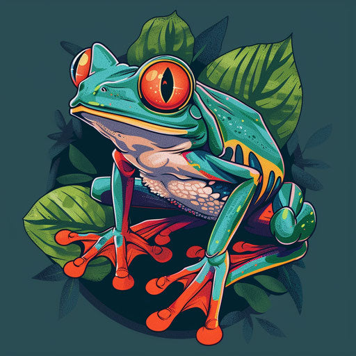 Sketch of a venomous frog in a flat clipart style with vibrant greens
