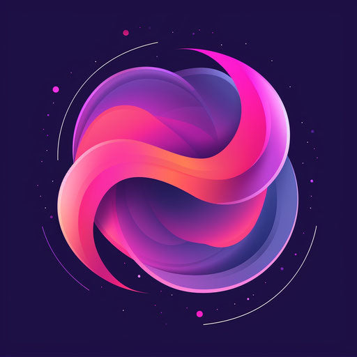 Abstract logo with fluid shapes and gradients, purple and pink colors