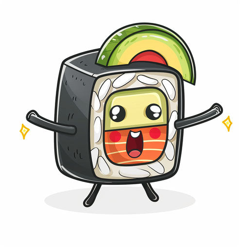 Icon of sushi with surprised avocado head