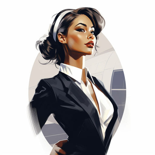 Illustration flight attendant in the style of Chiaroscuro Art