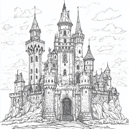 Gothic medieval castle with dark knights