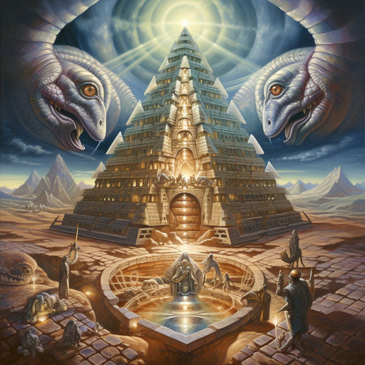 Beautiful painting of the great pyramid with serpents