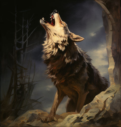 wolf howling howling vector, in the style of hugues merle, elaborate