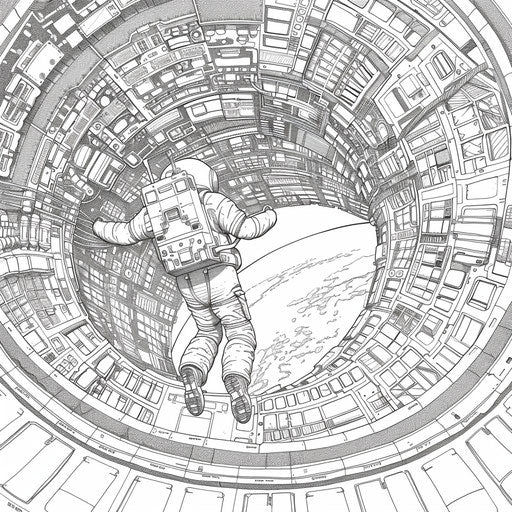 Astronaut exploring a detailed space station