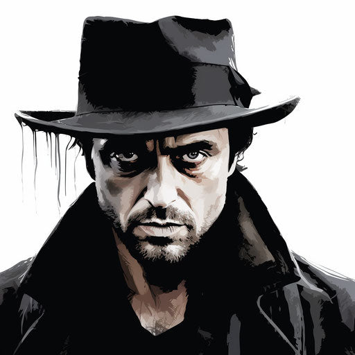 Actor illustration in the style of Chiaroscuro Art, on white background