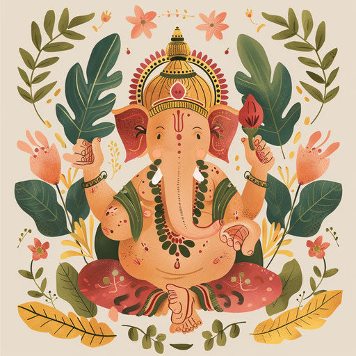 Ganpati clipart in an eco-friendly theme with natural elements