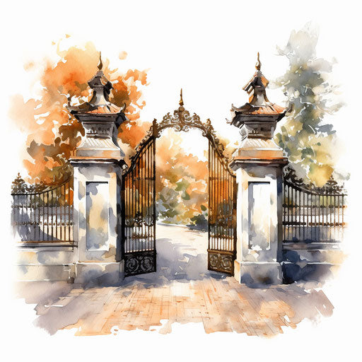 Gate clipart in the style of Impressionistic Art, on white background