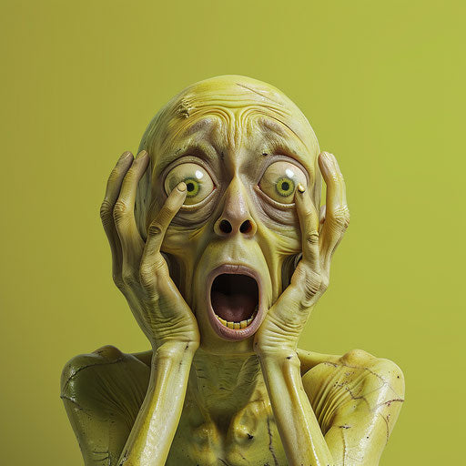 Scared clipart in a photorealistic style on a flat chartreuse background