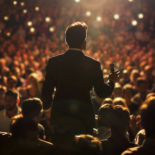 Businessman giving a motivational speech at a prestigious event