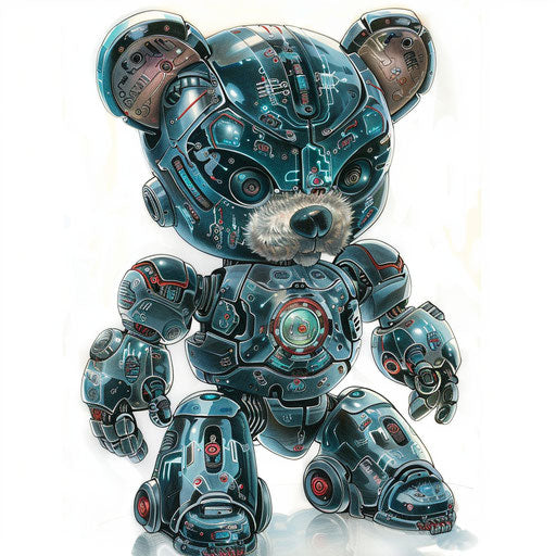 Futuristic robotic tattoo design on white background