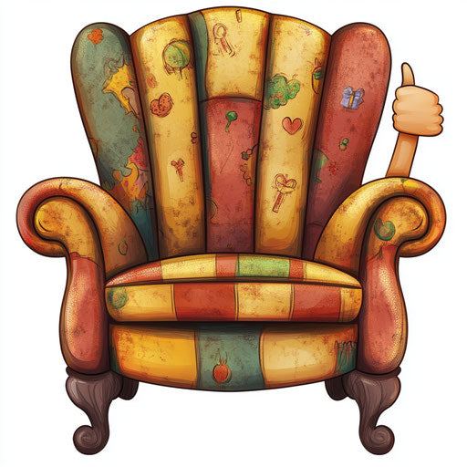 Humorous caricature of a chair with human characteristics