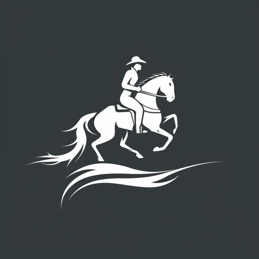 Classic horse logo with horse and rider icon on dark grey background
